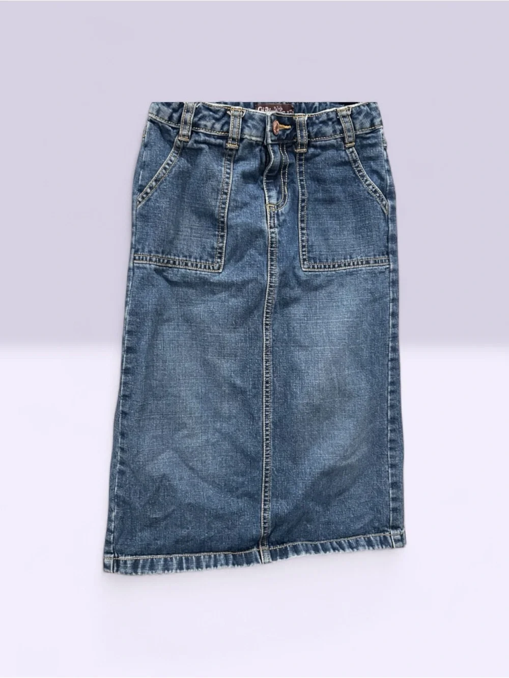 Old Navy Girls 7 Denim Midi Skirt Utility Pocket Blue Jean Y2K